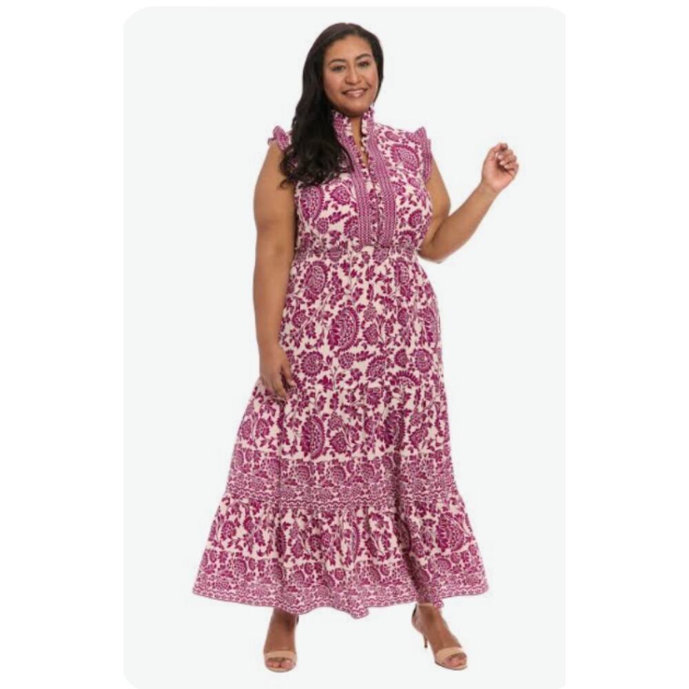 London Times Purple Floral Smocked-Waist Maxi Dress NWT Size 22W